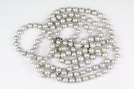 A Glamorous Long Set of Silver Grey Cultured Pearls