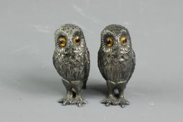 A Pair of Silver Owl Cruet