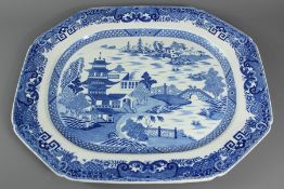 A Large Antique Willow Pattern Meat Platter