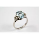 An 18ct White Gold and Platinum Aquamarine Ring