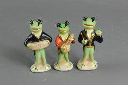 Three Porcelain Frog Band Figurines