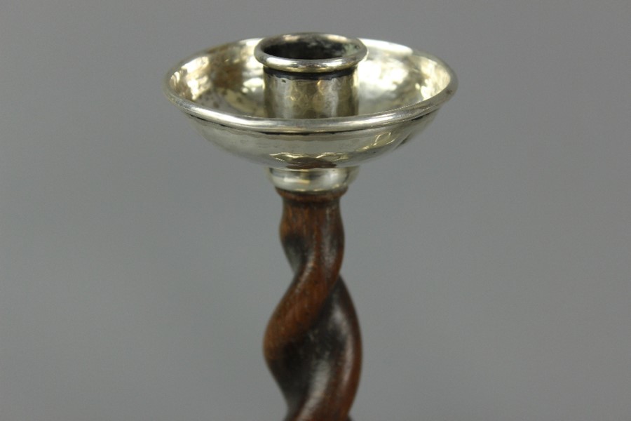 A.E. Jones Silver and Oak Candlesticks - Image 4 of 6