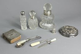 Miscellaneous silver - including a cut-glass and silver-collared perfume bottle, two cut-glass and