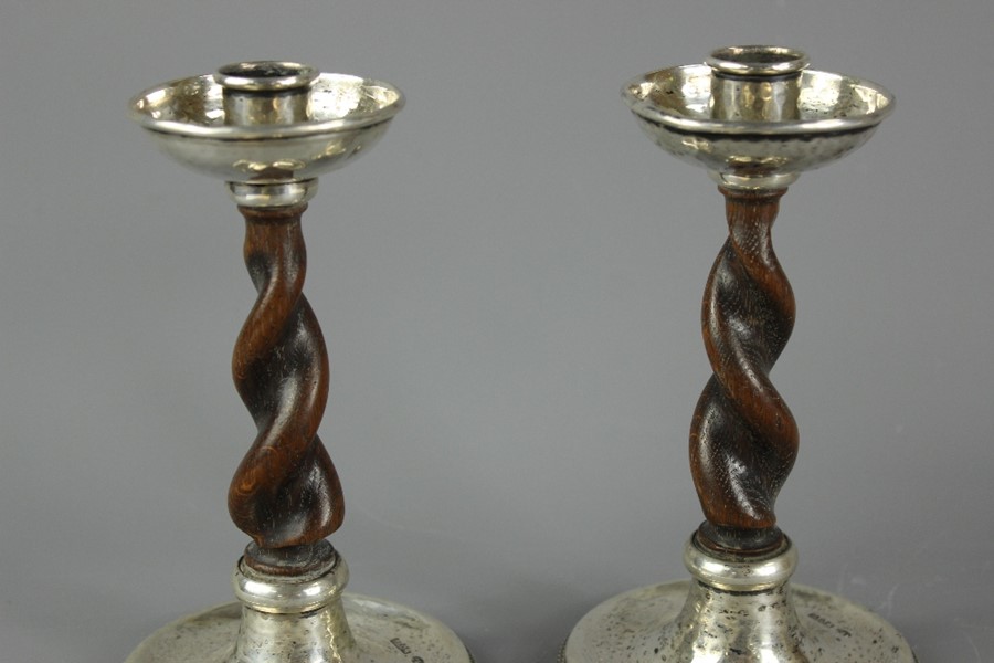 A.E. Jones Silver and Oak Candlesticks - Image 3 of 6