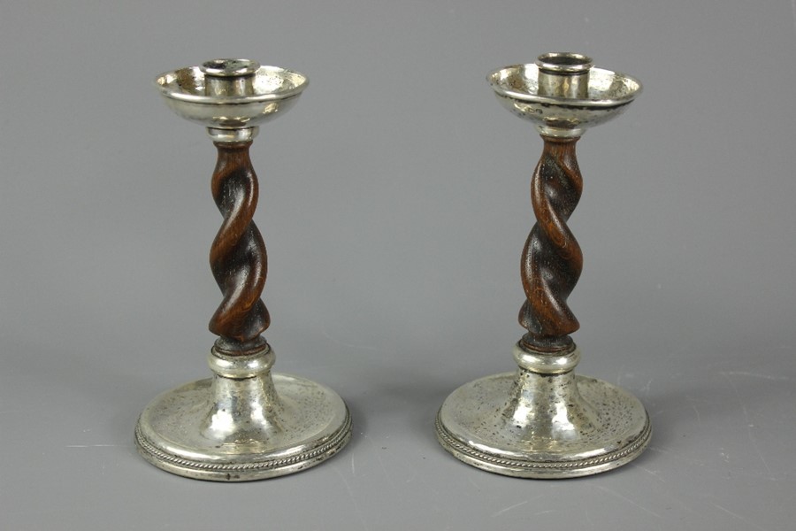 A.E. Jones Silver and Oak Candlesticks