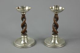 A.E. Jones Silver and Oak Candlesticks