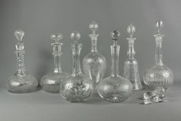 A Selection of Seven Glass Decanters with Stoppers