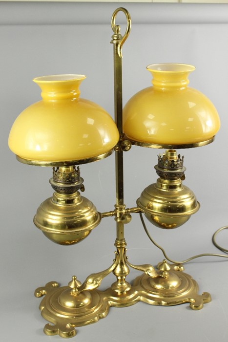 Antique Brass Double Shade Oil Lamp - Image 5 of 7