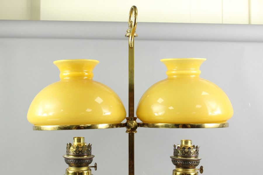 Antique Brass Double Shade Oil Lamp - Image 3 of 7