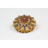 18ct Yellow Gold Sapphire and Ruby Brooch