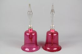 Two Large Victorian Cranberry Glass Bells