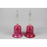 Two Large Victorian Cranberry Glass Bells