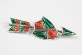A Silver Malachite and Agate Scottish Style Brooch