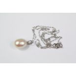 A White Gold Cultured Pearl Drop Pendant Necklace