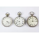 Three silver open faced pocket watches