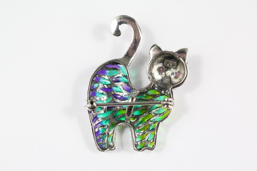 A Silver and Plique a Jour Cat Brooch - Image 2 of 2