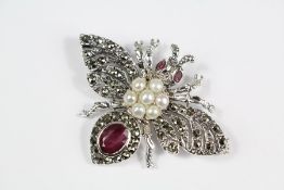 A Silver and Marcasite Bug Brooch