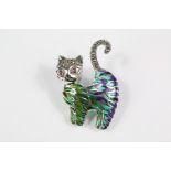 A Silver and Plique a Jour Cat Brooch