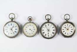 Four Lady's Silver Pocket Watches