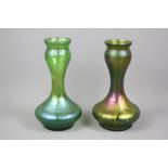 A Pair of Green Opalescent Vases