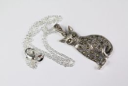 A Silver and Marcasite Cat Pendant