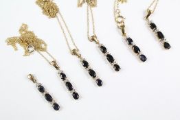 Six 9ct Sapphire and Diamond Pendants