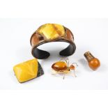 Unusual Leather and Amber Bangle