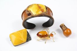 Unusual Leather and Amber Bangle