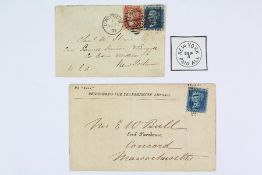 1868/71 GB 2d Blue Covers to New York and Concord Massachusetts