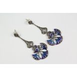 Pair of Silver and Plique a Jour Earrings