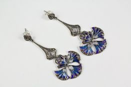 Pair of Silver and Plique a Jour Earrings