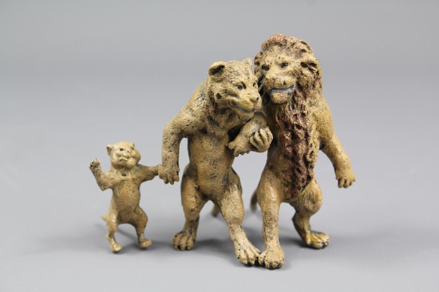 Cold Painted Bronze Group of Lions