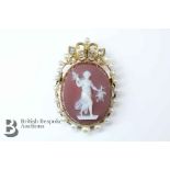 Antique 14ct Diamond, Pearl Cameo Brooch