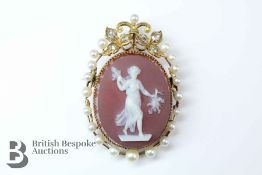 Antique 14ct Diamond, Pearl Cameo Brooch