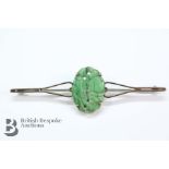 A Chinese 9ct White Gold and Jade Pin Brooch