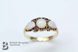 Antique 18ct Yellow Gold, Opal and Ruby Ring