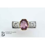 Art Deco 18ct Yellow Gold and Platinum Pink Topaz and Diamond Ring