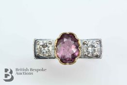 Art Deco 18ct Yellow Gold and Platinum Pink Topaz and Diamond Ring