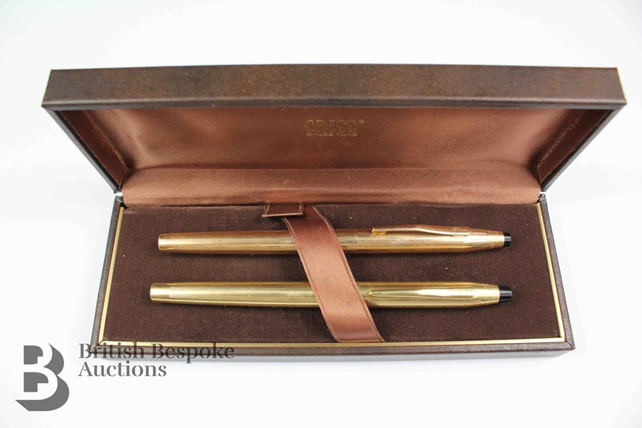 Vintage Gold Plated Cross Fountain and Ball Point Pen Set