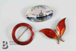 Three Norwegian Silver and Enamel Brooches