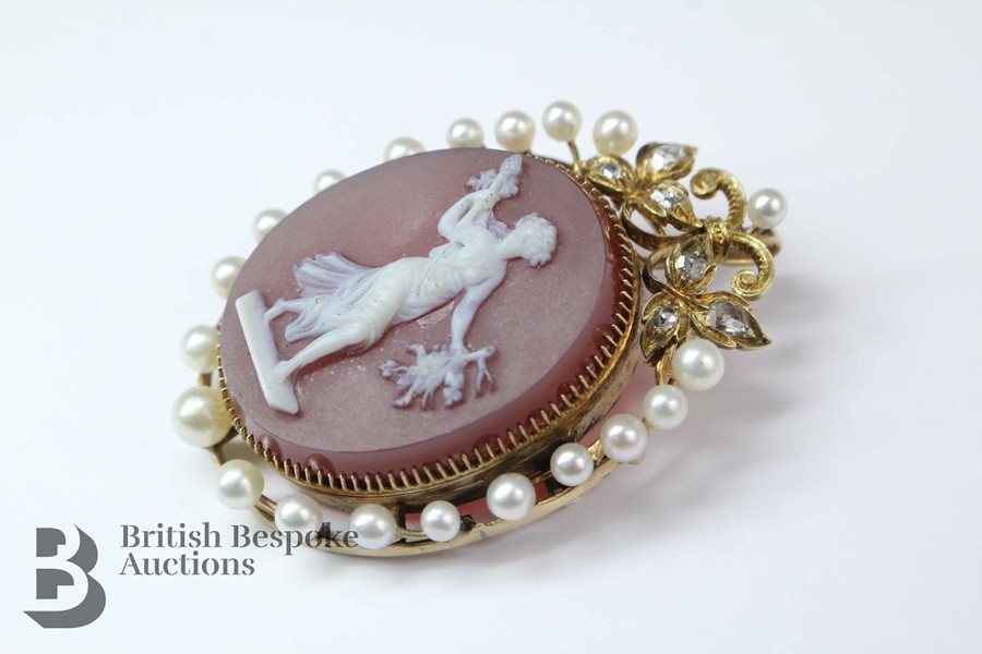 Antique 14ct Diamond, Pearl Cameo Brooch - Image 3 of 6