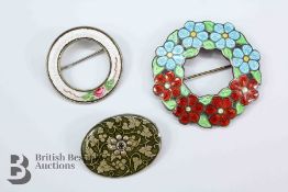 Three Vintage Enamel Brooches