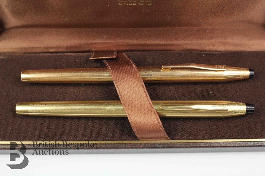 Vintage Gold Plated Cross Fountain and Ball Point Pen Set - Image 2 of 4