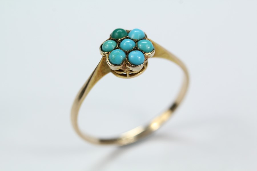 Vintage 9ct Turquoise Cluster Ring - Image 3 of 3