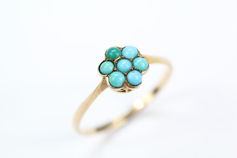 Vintage 9ct Turquoise Cluster Ring - Image 2 of 3