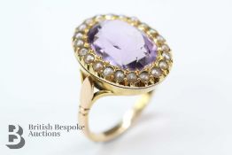 9ct Yellow Gold Amethyst and Pearl Ring