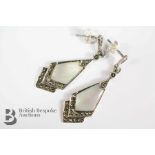 Pair of Silver Marcasite and Mother of Pearl Drop Earrings