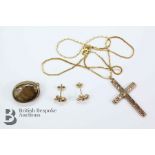 9ct Gold Cross and Chain Earrings and Brooch