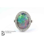 14ct White Gold Black Opal and Diamond Ring