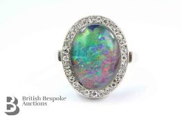 14ct White Gold Black Opal and Diamond Ring